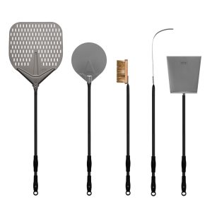 ALFA 36" 5 Piece Peel Set (Medium Peel, Turner, Brush, Rake & Shovel) BLACK