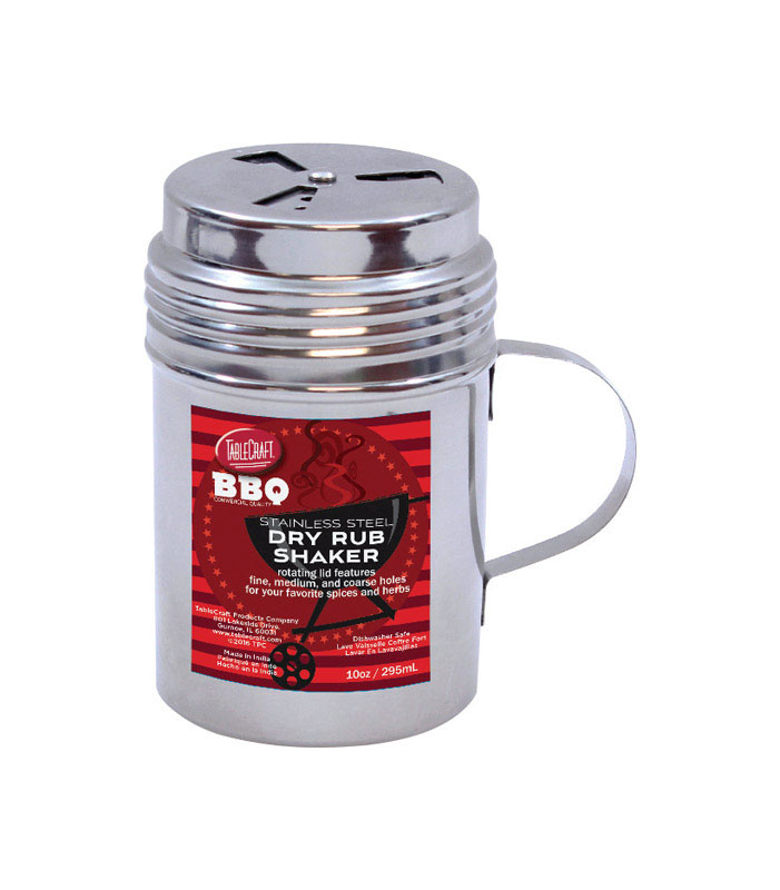 SS Dry Rub Shaker with handle/rotating lid - 10 oz.