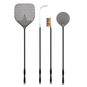 Alfa 48-Inch 4-Piece Pizza Peel Set - Black (Large Peel, Turner, Brush, Rake)